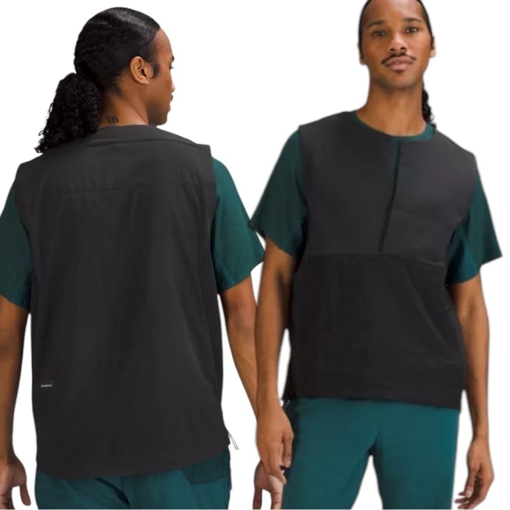 Lululemon Side Zip Button Front Insulated Hiking Vest Repellent Black Men’s Med